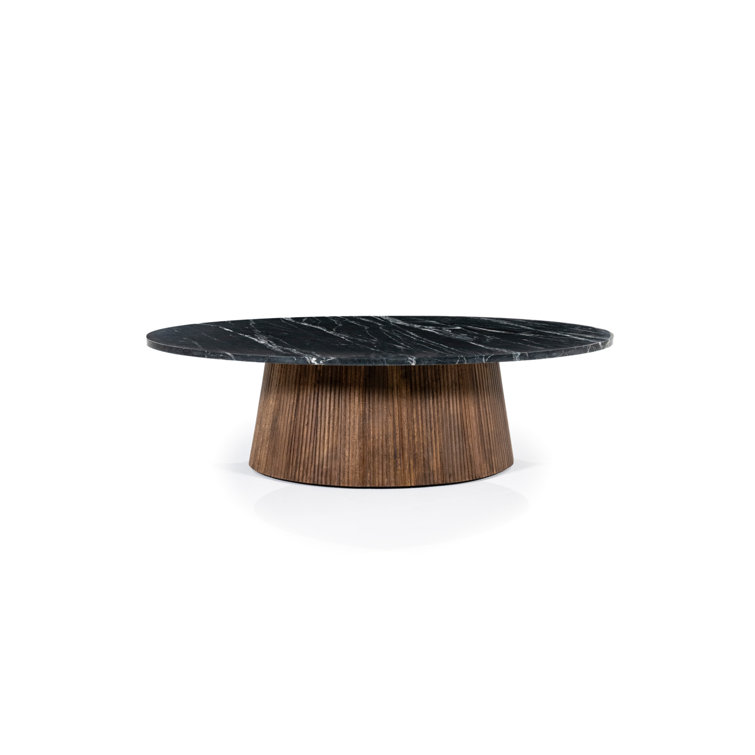Maxim Black Marble Top Coffee Table with Brown Mango Wood Base