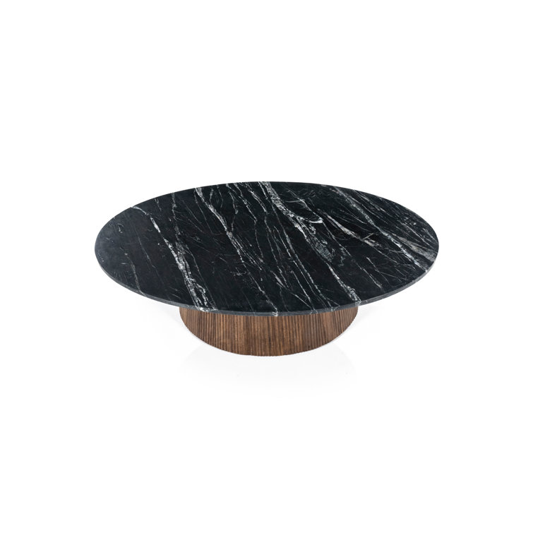 Maxim Black Marble Top Coffee Table with Brown Mango Wood Base