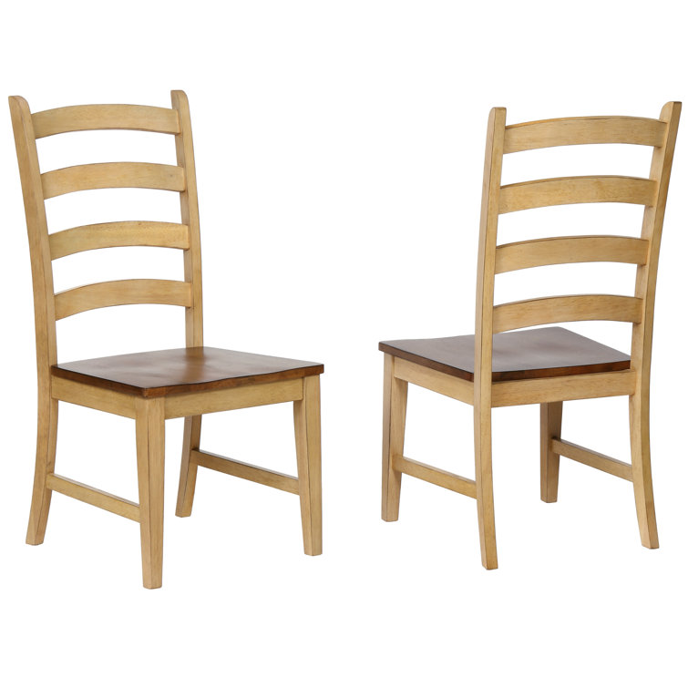 Pecan and Wheat Solid Wood Ladder Back Side Chair Set