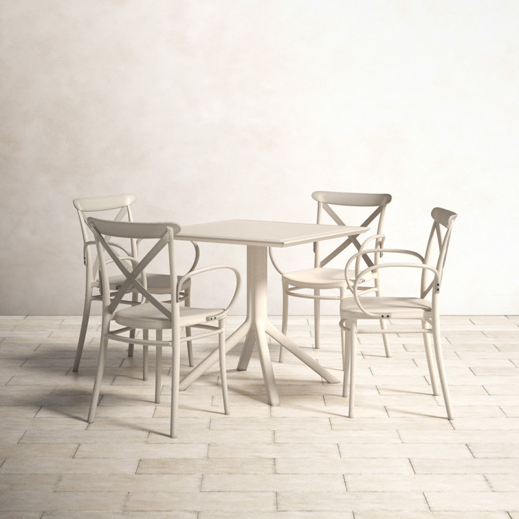 Taupe Plastic Resin Square Outdoor Dining Set for 4