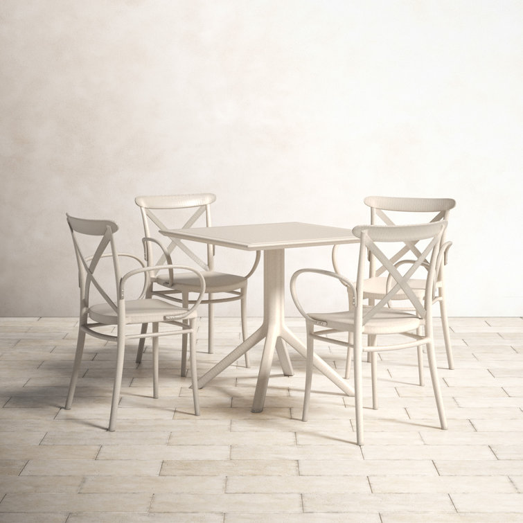 Taupe Plastic Resin Square Outdoor Dining Set for 4