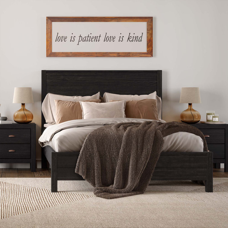 Rustic Off-White Solid Pine Wood Full Panel Bed