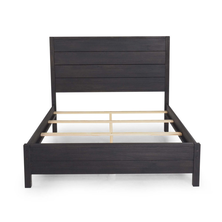 Twin Black Pine Wood Panel Bed with Headboard