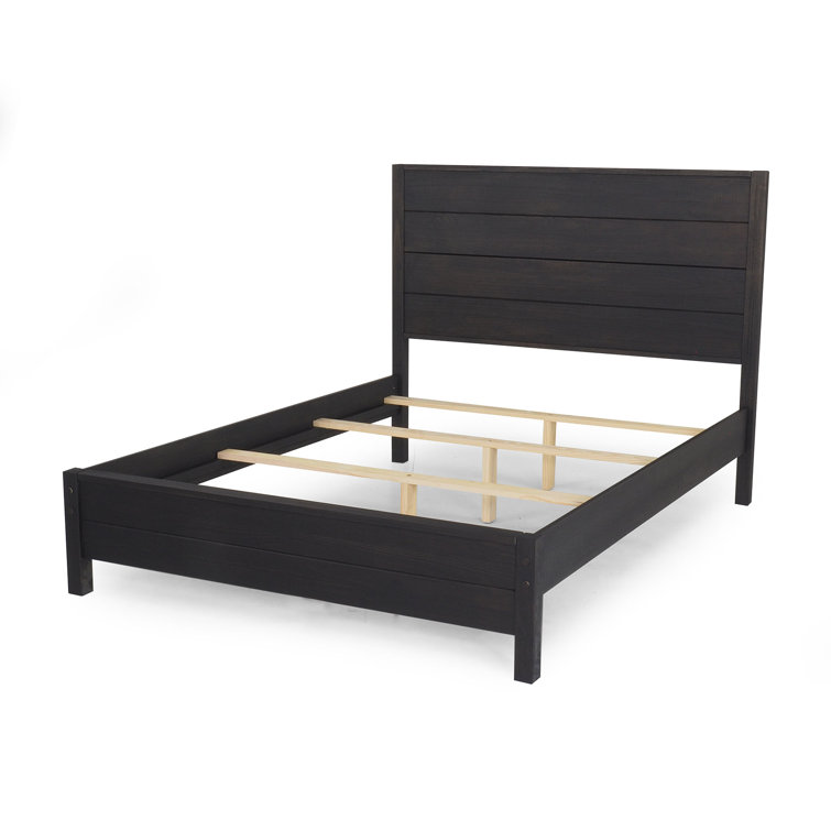 King Size Farmhouse Black Pine Wood Bed Frame with Headboard
