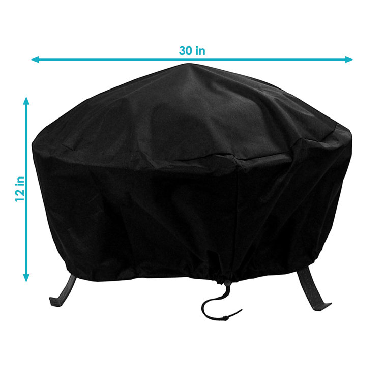 Black Heavy-Duty Vinyl Round Fire Pit Cover with Drawstring Closure
