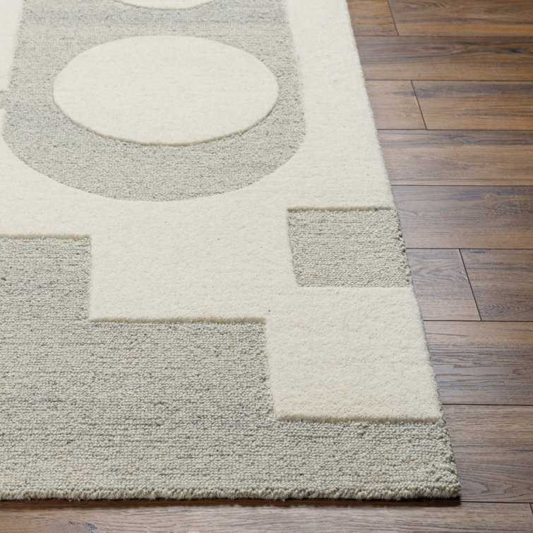 Gray and Off-White Hand Tufted Wool Geometric Rug 2' x 3'