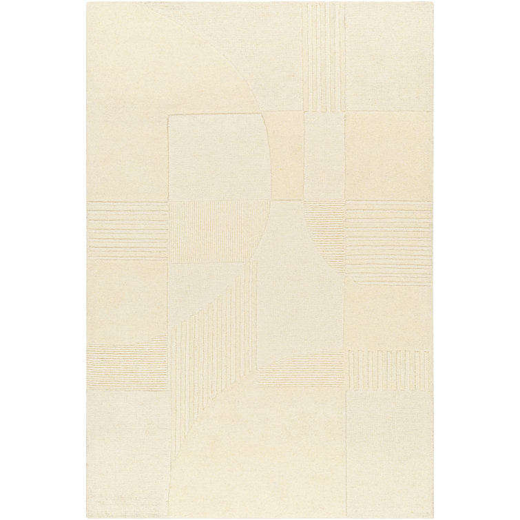 Ivory Geometric Hand Tufted Wool Rectangular Rug