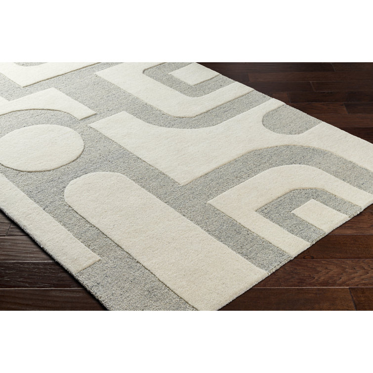 Gray and Off-White Hand Tufted Wool Geometric Rug 2' x 3'
