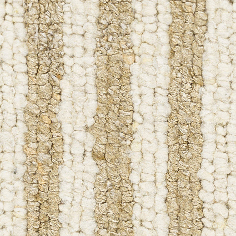 Cream and Khaki Striped Wool 5' x 7'6" Area Rug