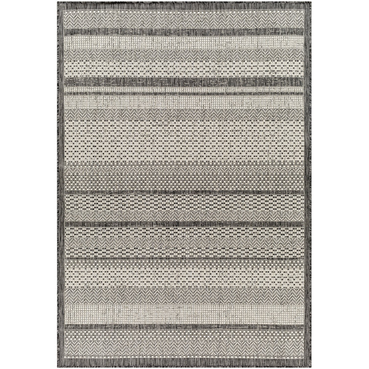 Hessa Black and Gray Rectangular Polypropylene Outdoor Rug