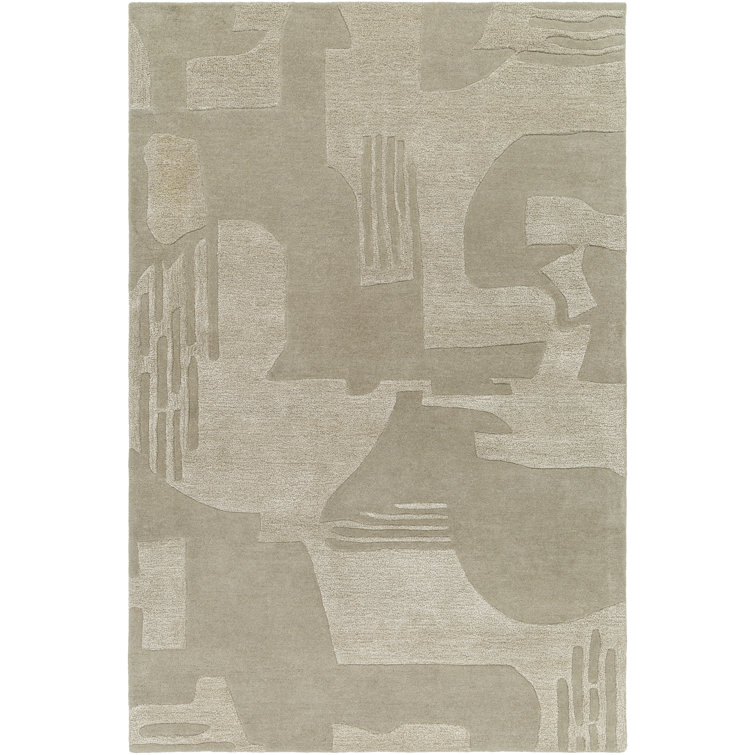 Hand-Tufted Beige Wool and Viscose Rectangular Rug 2' x 3'