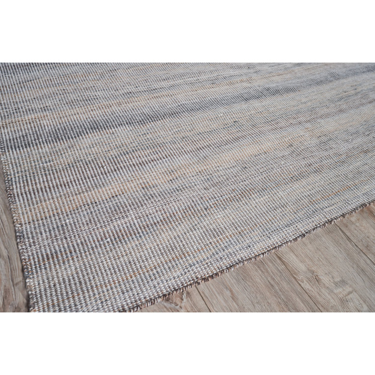 Lenzi Classic Handmade Gray and White Stripe Flatweave Rug 5' x 8'