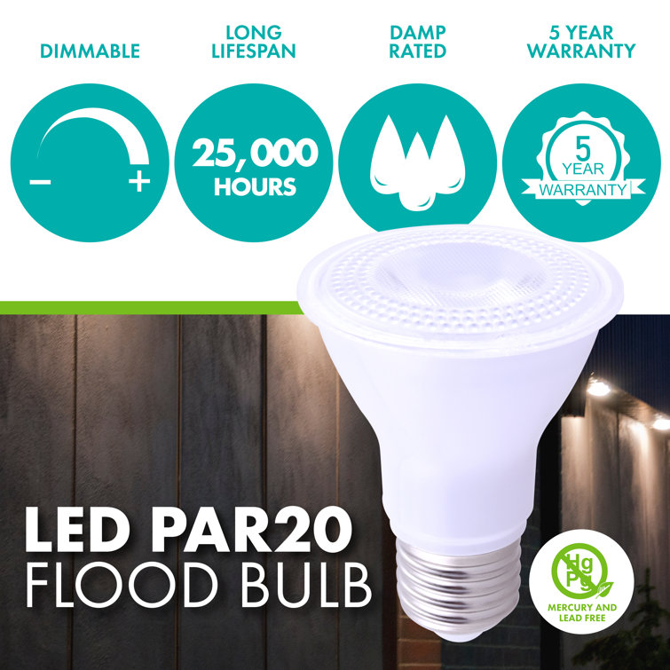 50-Watt Equivalent Par 20 Dimmable E26 LED Light Bulb, 2700K Warm White Lamp, 12-Pack