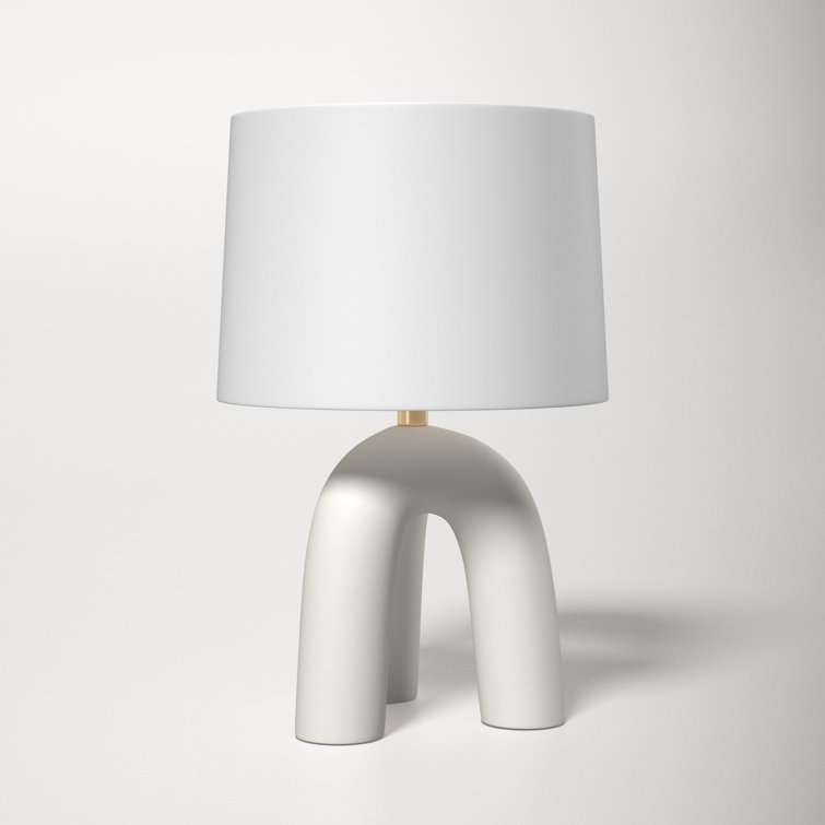 White Linen Drum Shade Tripod Table Lamp