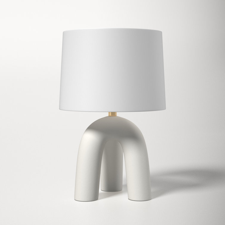 White Linen Drum Shade Tripod Table Lamp