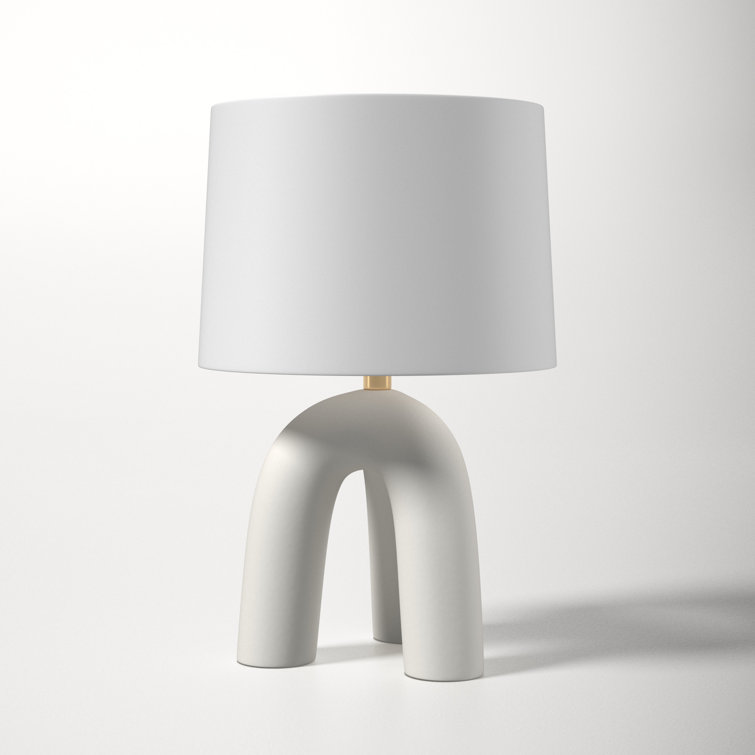 White Linen Drum Shade Tripod Table Lamp