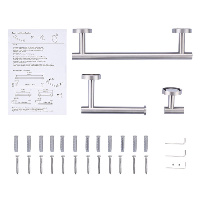 Brushed Nickel 3-Piece Stainless Steel Bathroom Hardware Set