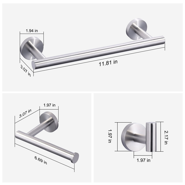 Brushed Nickel 3-Piece Stainless Steel Bathroom Hardware Set