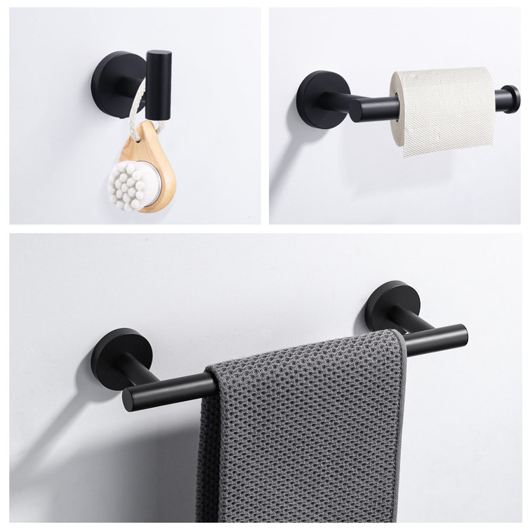 Matte Black Stainless Steel 3-Piece Bathroom Hardware Set