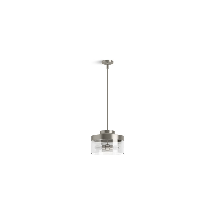 Brushed Nickel Glass Drum Island Pendant Light