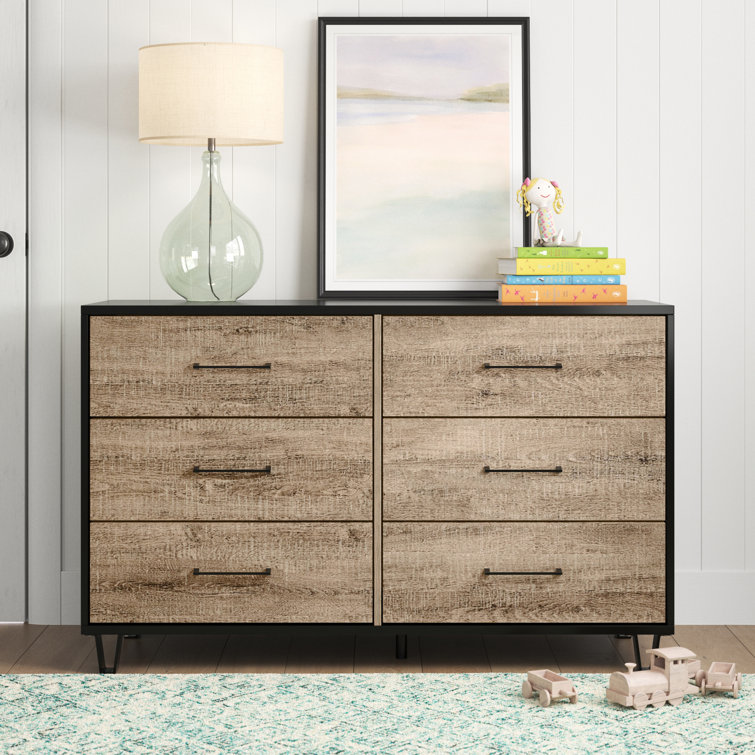 Weathered Oak and Matte Black Farmhouse Double Dresser