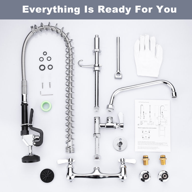 Chrome Brass 36-Inch Commercial Kitchen Faucet with Pre-Rinse Sprayer