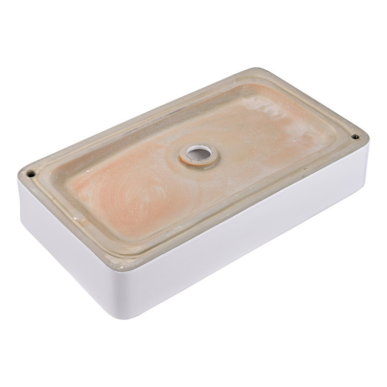 White Ceramic Rectangular Above-Counter Vessel Sink with Pop-Up Drain