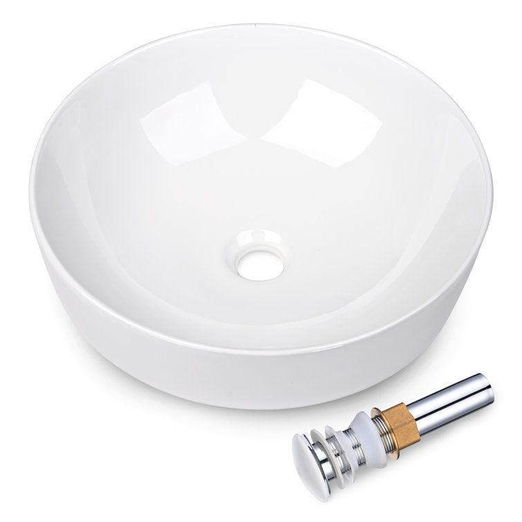 Aquaterior 16" Round White Ceramic Above-Counter Vessel Sink