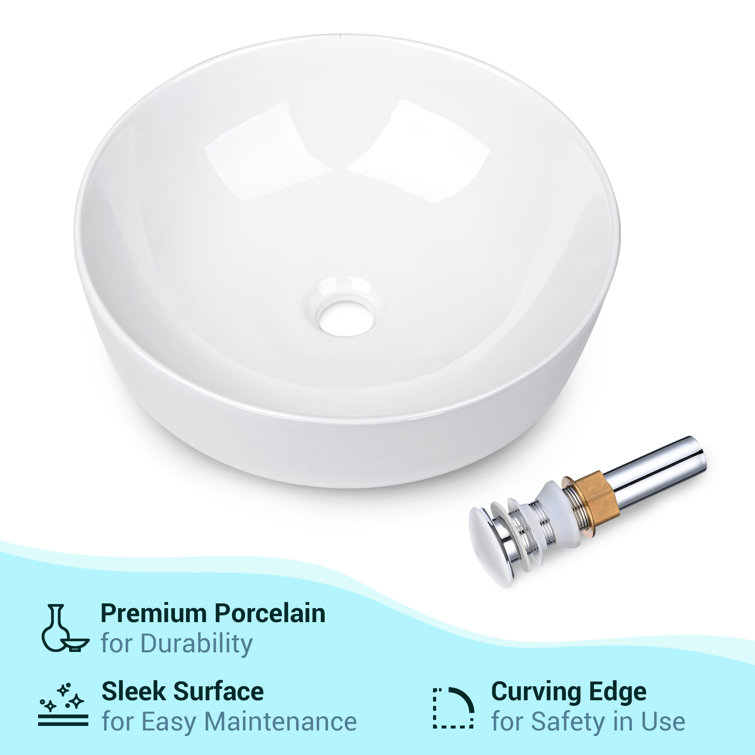 Aquaterior 16" Round White Ceramic Above-Counter Vessel Sink