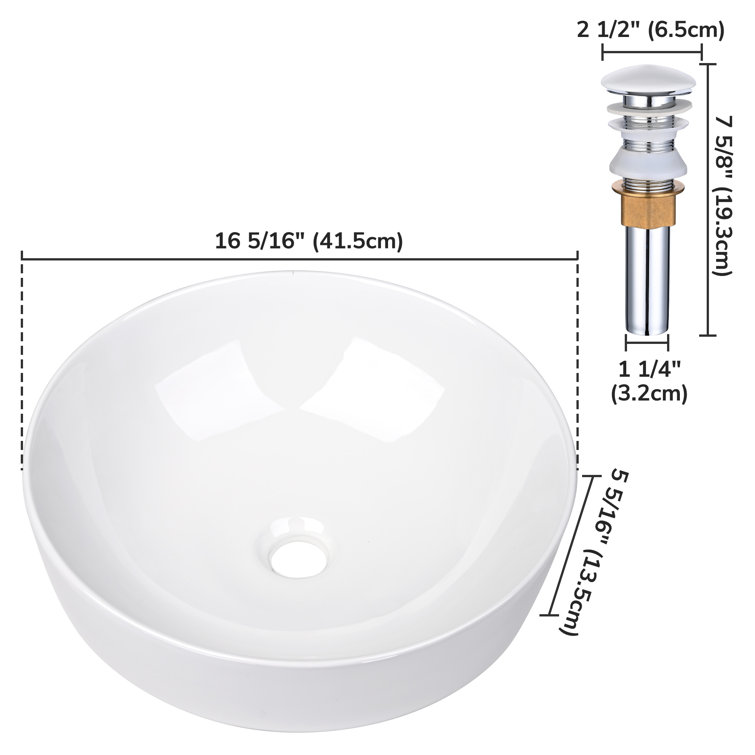 Aquaterior 16" Round White Ceramic Above-Counter Vessel Sink