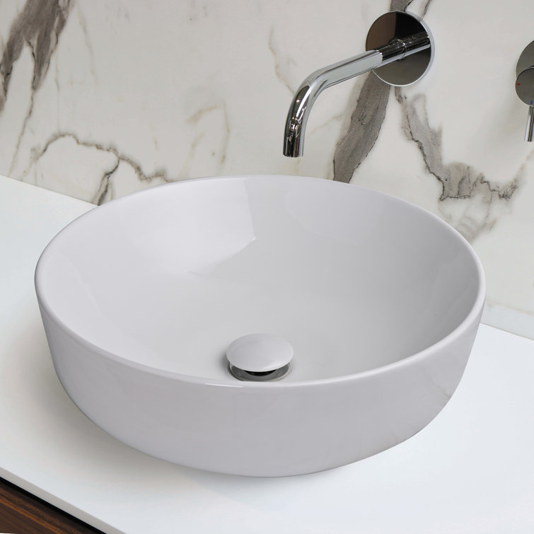 Aquaterior 16" Round White Ceramic Above-Counter Vessel Sink