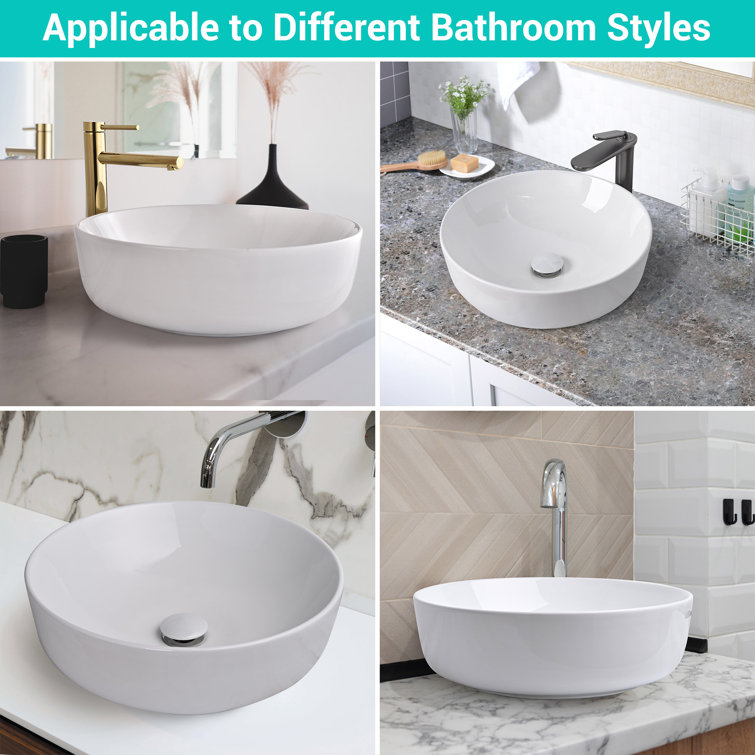 Aquaterior 16" Round White Ceramic Above-Counter Vessel Sink