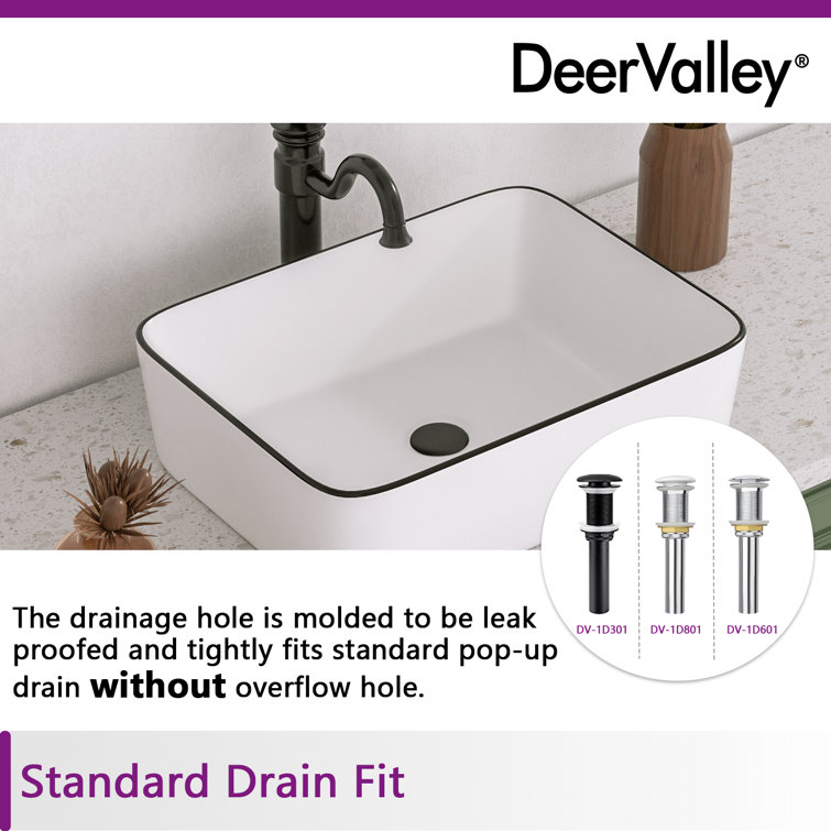 19" White Ceramic Rectangular Vessel Sink with Black Trim
