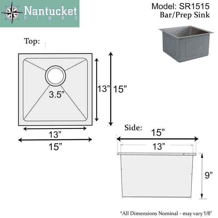 Pro Series 15'' Square Satin Stainless Steel Undermount Sink