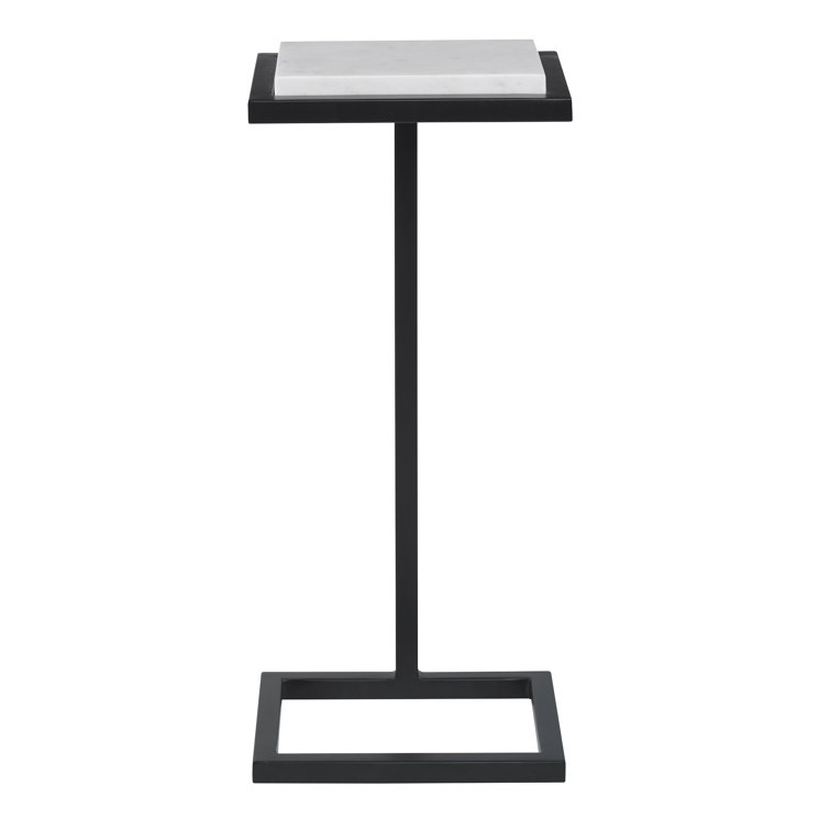 Contemporary Black Metal Accent Table with White Marble Top