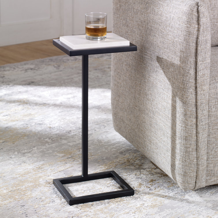 Contemporary Black Metal Accent Table with White Marble Top