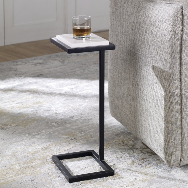 Contemporary Black Metal Accent Table with White Marble Top
