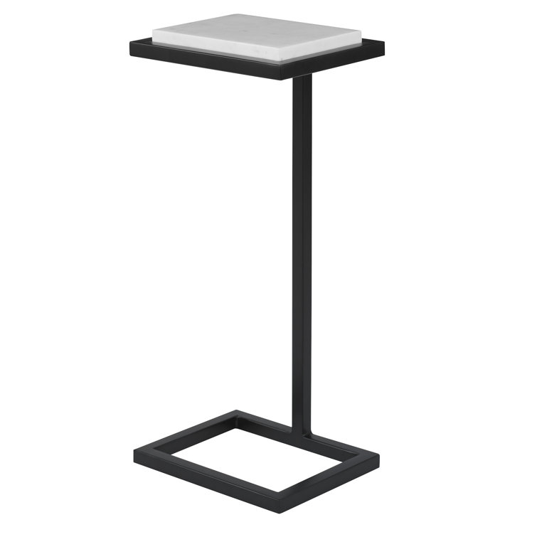 Contemporary Black Metal Accent Table with White Marble Top