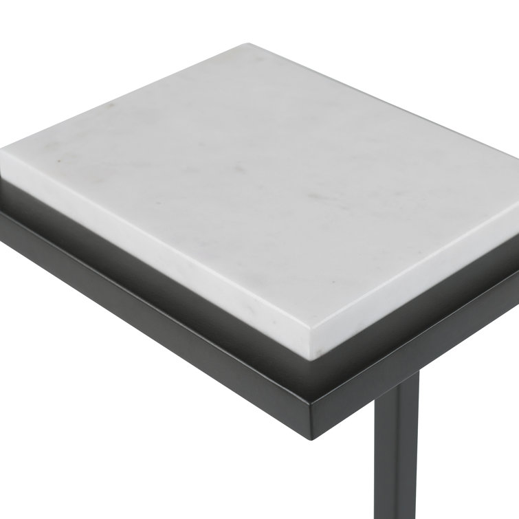 Contemporary Black Metal Accent Table with White Marble Top
