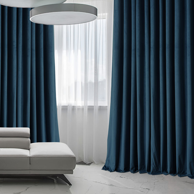 Varsity Blue Velvet Blackout Curtain Panel for Windows and Doors