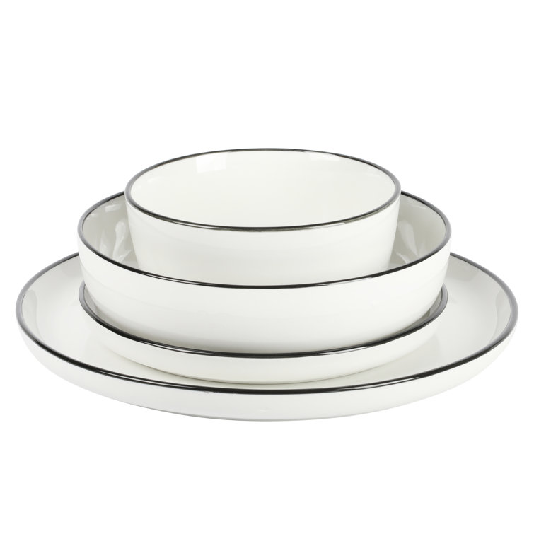 Oslo White Porcelain Dinnerware Set with Black Rim, Service for 4