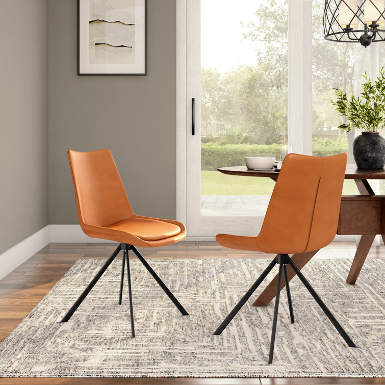 Cognac Faux Leather Armless Swivel Side Chair
