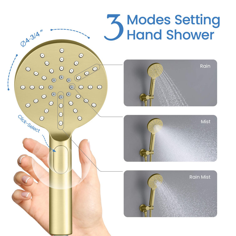Brushed Gold Circular 3-Function Shower System with Brass Valve