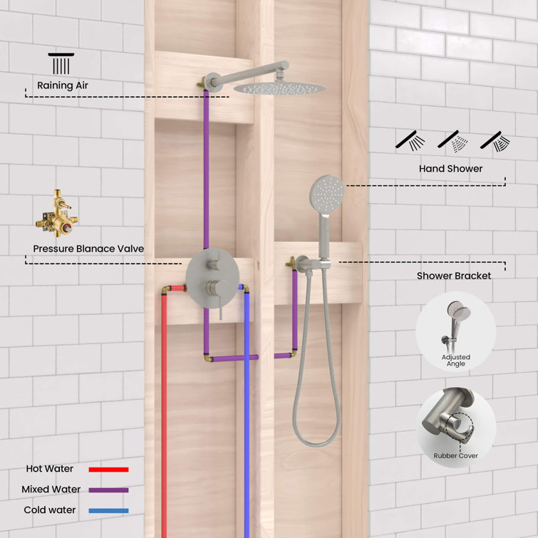 Brushed Nickel Wall Mounted Rain and Mist Shower System
