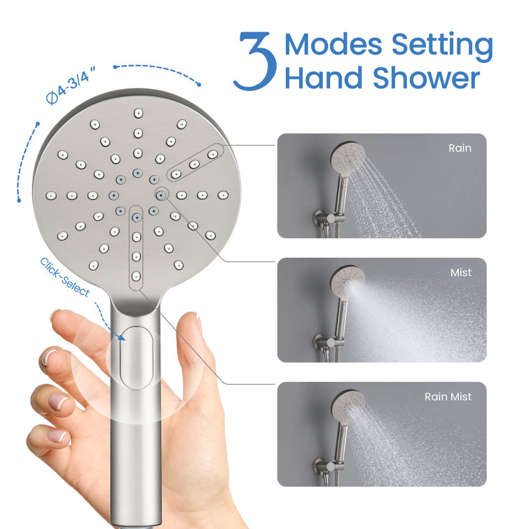Brushed Nickel Wall Mounted Rain and Mist Shower System
