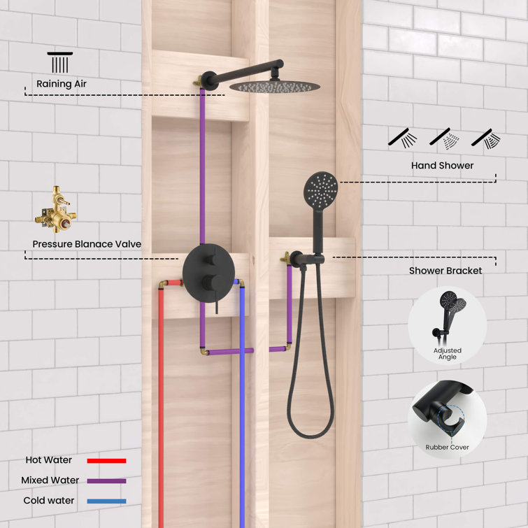Matte Black Brass Wall Mounted Rain Shower System
