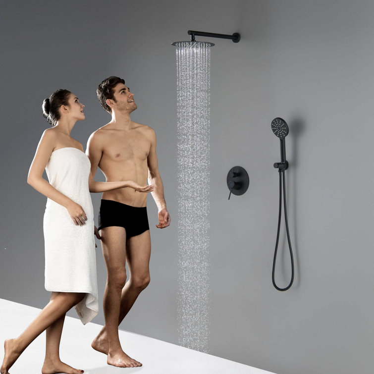 Matte Black Brass Wall Mounted Rain Shower System