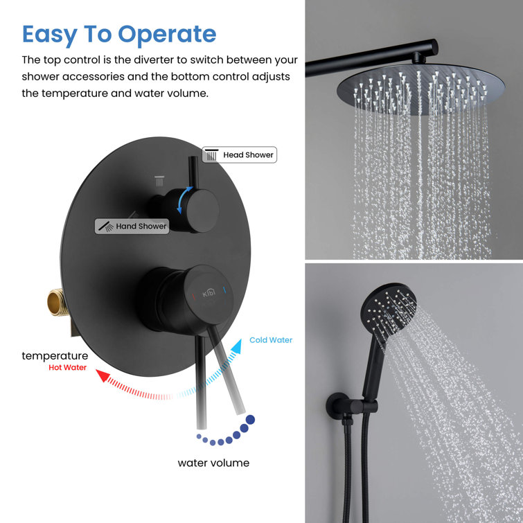 Matte Black Brass Wall Mounted Rain Shower System