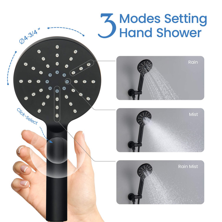Matte Black Brass Wall Mounted Rain Shower System