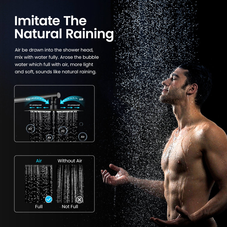 Matte Black Brass Wall Mounted Rain Shower System